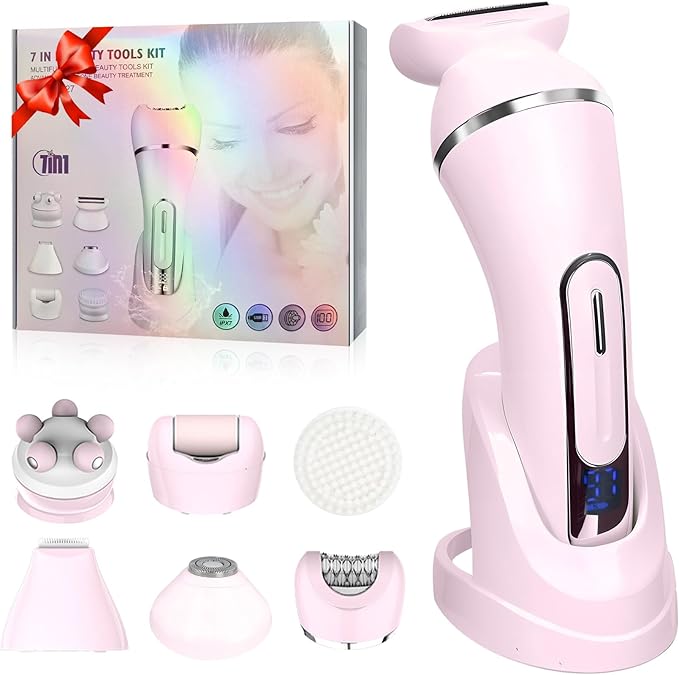 3.0 Women Face Epilator 7-in-1 Rechargeable Facial Hair Remover with LED Battery Display Facial Shaver for Face Eyebrow Nose Trimmer (Pink)