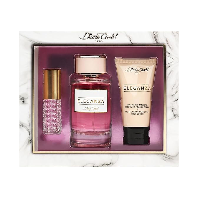 Eleganza Gift Set - Fruity Chypre Fragrance - Perfume for Women and Body Lotion - Notes of Strawberry Bergamot Orange Blossom - 3 pc