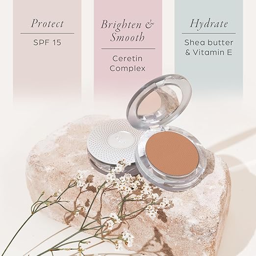 P?R MINERALS 4-in-1 Pressed Mineral Makeup Powder Foundation with SPF 15 - Concealer &amp Finishing Compact Pressed Powder for Face - Buildable Medium to Full Coverage Foundation Powder