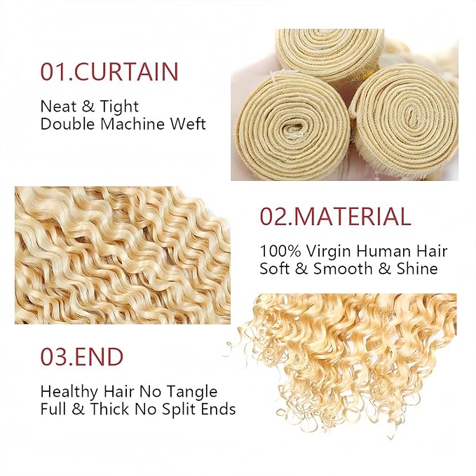 Blonde Curly Human Hair Bundles 14 16 18 Inch Brazilian Remy Virgin 10A Curly 3 Bundles Human Hair Hair Extensions Bundles 613 Color