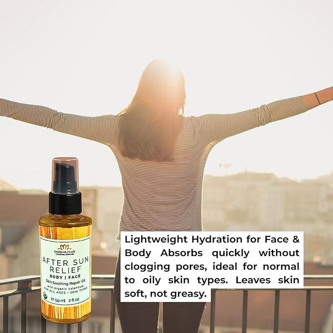 Organic Calendula After Sun Oil ? Moisturizing Face and Body with Olive Oil and Vitamin E Lightweight Formula for Normal to Oily Skin 2 oz