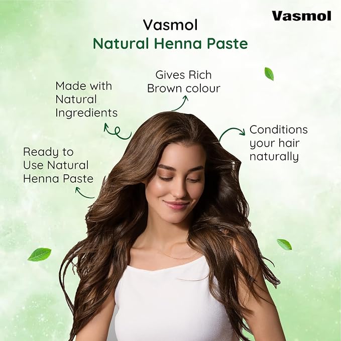 Vasmol Henna 100% Pure Henna Powder (Mehendi) 500gms I For Grey Hair Coverage Hair Conditioning &amp Nourishment I For Mehndi designs on Hands and Feet I For Hair Colour I Suitable for Men and Wome