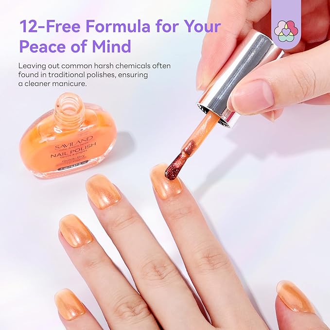 SAVILAND Nail Polish Set: Quick Dry Nail Polish 12-Free Colors Glitter Nails Polish Mermaid Pearl Winter Christmas Top Coat Polish for Women Girls Clean Nails Nail Art DIY Home Gift