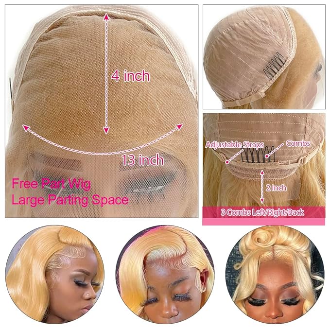 Honey Blonde Body Wave Lace Front Wig Human Hair 13x4 Colored #27 Human Hair Lace Front Wigs 22??Curly HD Transparent Lace Frontal Wigs Pre Plucked Bleached Knots 180% Density Glueless Human Hair Wig