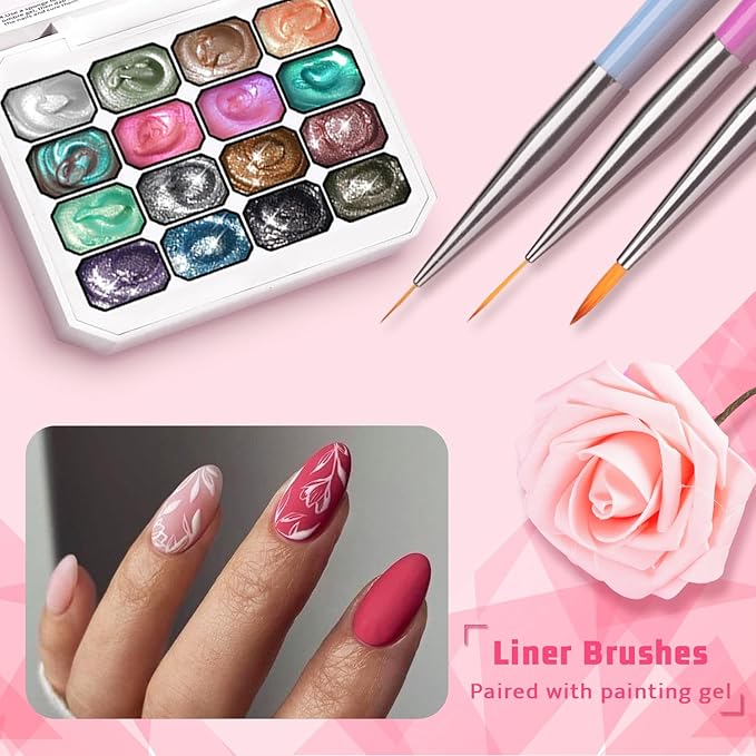 Sponge Pat Paint Nail Gel Ombre Nails Gradient Gel Nail Blush Blooming Aura Nails Drawing Stripper Floral Painting DIY Nail Art No Wipe UV/LED Curing (16 Colors L)