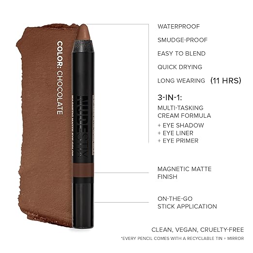 Nudestix Magnetic Matte Eye Color ? 3-in-1 Long-Wear Cream Eyeshadow Pencil Eyeliner &amp Primer | Waterproof Budge-Proof Matte Finish | Vegan &amp Cruelty-Free Eye Makeup