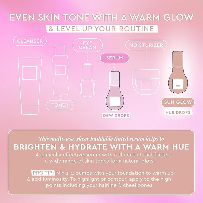 Glow Recipe Hue Drops Tinted Face Serum - Bronzing Drops to Brighten &amp Hydrate - Skincare Makeup Primer &amp Liquid Highlighter to Blur Pores for a Radiant Even Skin Tone - Sunglow (40ml)