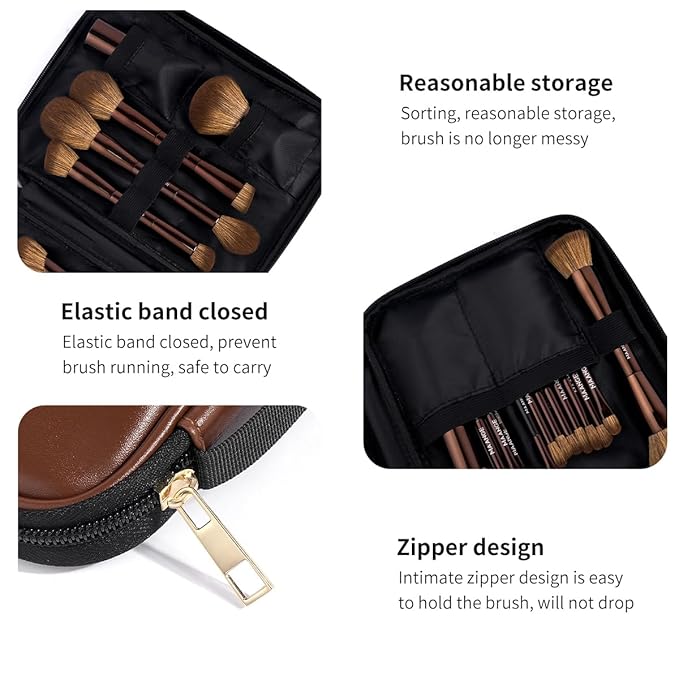 MAANGE 20 PCS Makeup Brush Set with Bag Double-ended Kabuki Brush Foundation Contour Brush for Liquid Powder Concealer Eye Shadows Cream Cosmetics Blending Blush Face Makeup Tools (Brown)