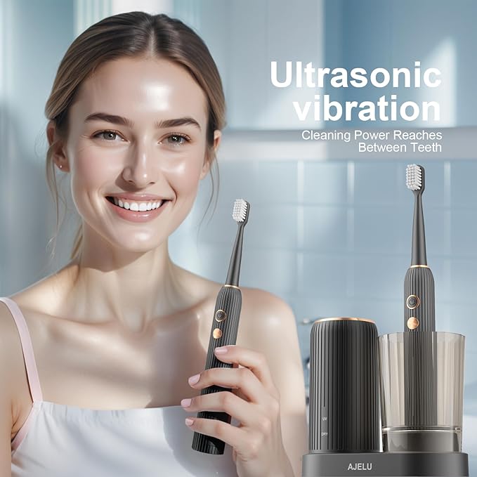 Sonic Electric Toothbrush for Adults with Drying Storage Holder 8 Brush Heads Smart Timer USB Rechargeable Deep Clean Power ? Classic Black Edition