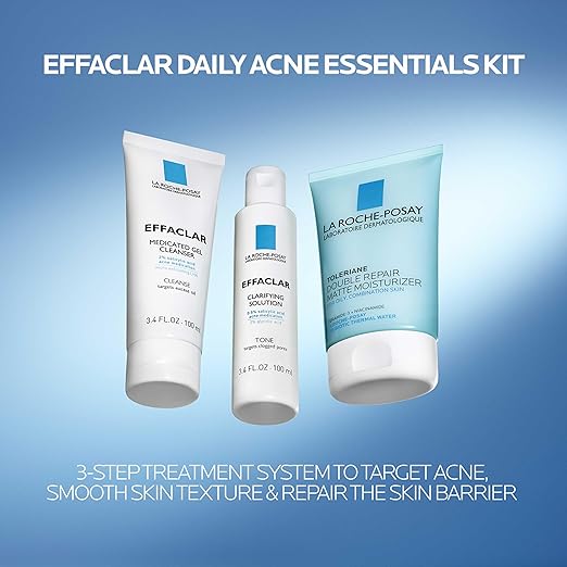 Effaclar Daily Acne Essentials Kit Acne Treatment System Salicylic Acid Acne Cleanser Pore Refining Toner &amp Matte Face Moisturizer for Oily Skin &amp Combination Skin Oil-Free 2 Month Suppl