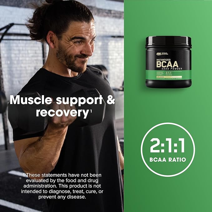 Optimum Nutrition Instantized BCAA Powder Unflavored Keto Friendly Branched Chain Essential Amino Acids Powder 5000mg 60 Servings (Packaging May Vary)
