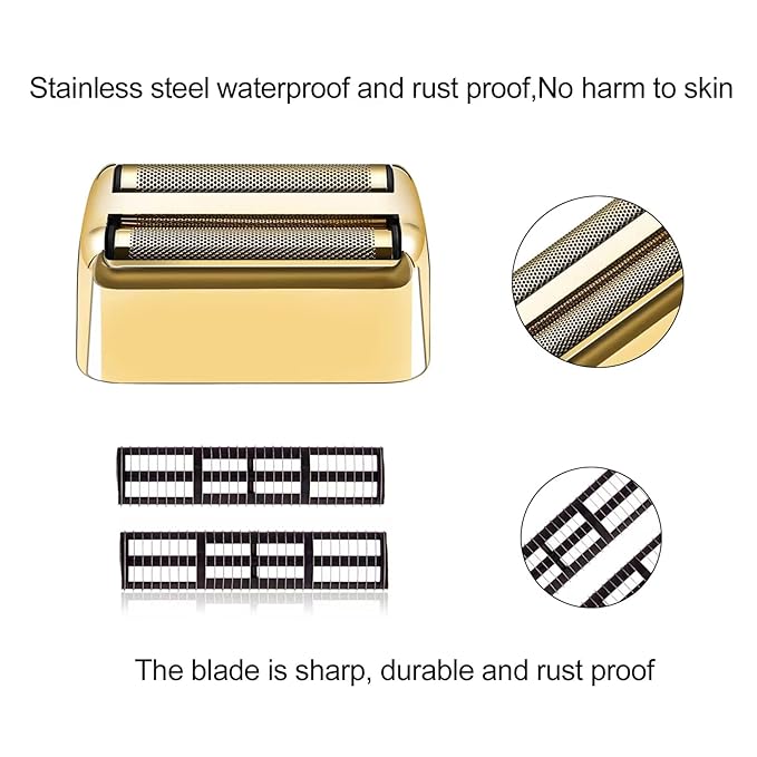 Professional Replacement Foil and Cutters for BaBylissPRO Barberology Double Foil Shaver Compatible with BaBylissPRO Barberology FXFS2 Shaver (3 gold)