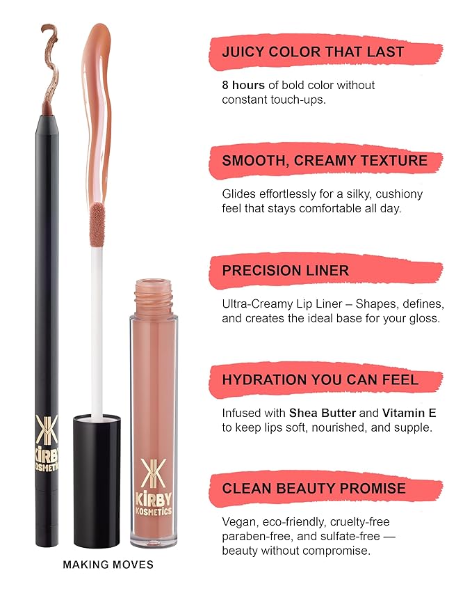 Lip Kit Duo ? Making Moves - TikTok-Viral Precision Liner &amp Glossy Liquid Lipstick Clean 2-Step Set with Hydrating Long-Wear Color ? Bold Inclusive Beauty for Everyday Konfidence