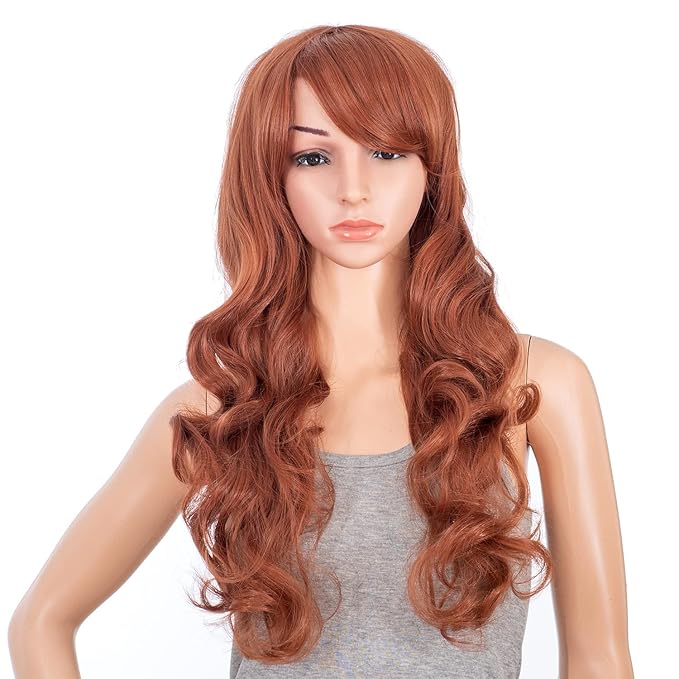 SWACC Long Curly Double Claw Clip on Ponytail Wig Synthetic Pastel Colorful Cosplay Daily Party Wig for Women with Wig Cap (Dark Copper Red)