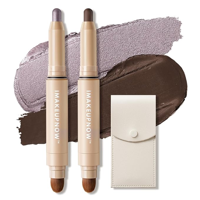 imakeupnow Cream Waterproof Eyeshadow Stick Set Shimmer Matte Eye Shadow Sticks 2PCS Brightener Make Up Eyeshadow Pencil With Small Cosmetics Bag #I