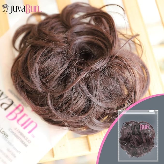 Juvabun Hair Extensions Dark Brown ? Soft Curly Hair Extensions Clip-In for Natural Volume &amp Quick Updo Styling Hair Bun Maker