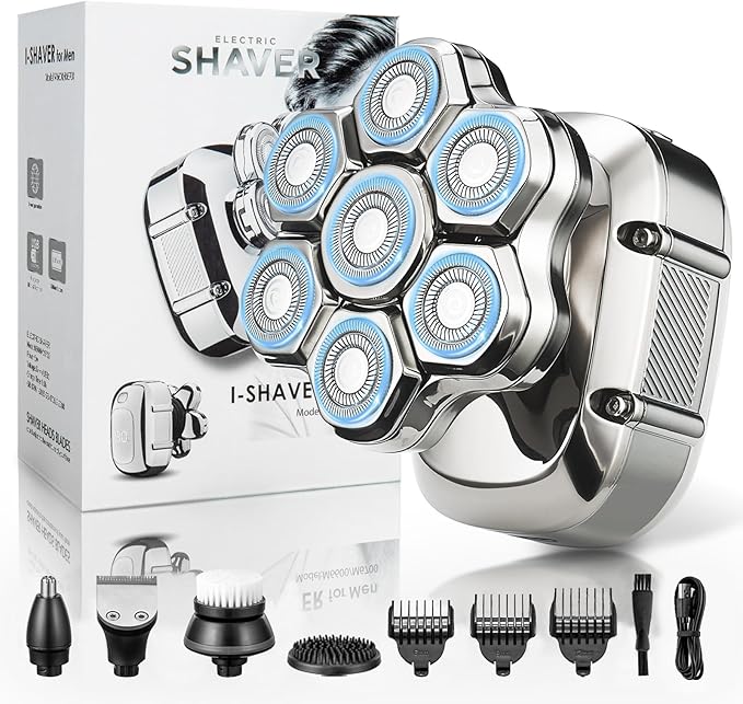 RUIM Head Shavers for Bald Men 7D Magnetic Rotary Electric Razor IPX7 Waterproof for Wet &amp Dry Use with LED Display USB-C Charging &amp 5-in-1 Grooming Kit
