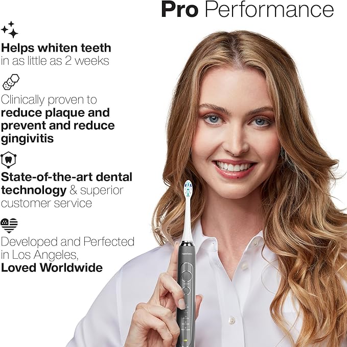 Aquasonic Vibe Series PRO ? Ultra-Whitening Electric Toothbrush ? 5 Modes &amp Smart Timers ? Premium Travel Case &amp 6 Proflex Brush Heads ? ADA Accepted Toothbrush (Charcoal Metallic)