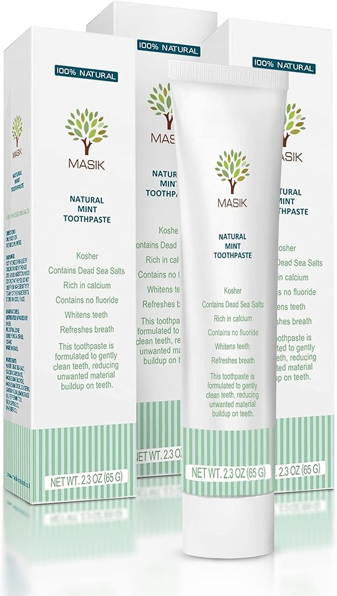 Masik Natural Toothpaste ? Whitening &amp Sensitive Teeth | Dead Sea Salt | Stain &amp Plaque Remover | Bleeding Gums &amp Canker Sore Care | Floride &amp SLS-Free | Non-Foaming | Made in Israel (