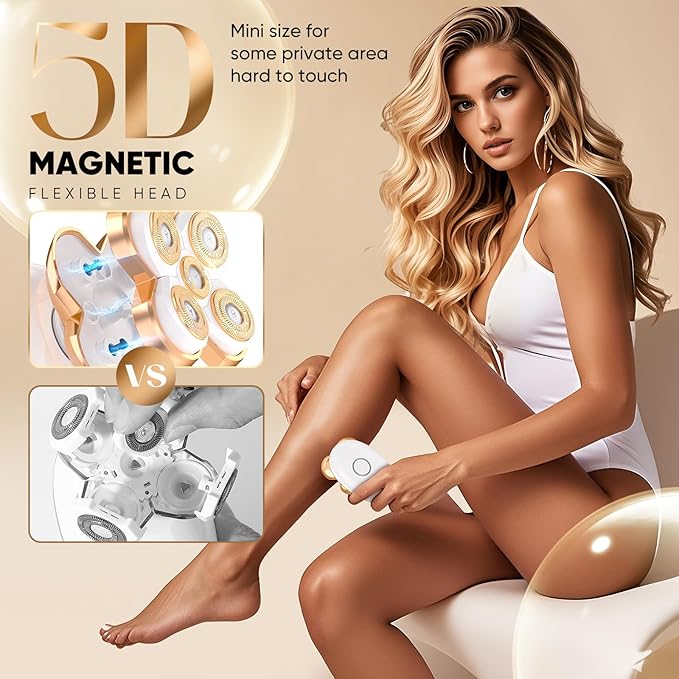 Electric Razors for Women - Upgraded Magnetic Electric Shaver for Women Cordless Painless Hair Remover for Legs Bikini Face Lady Trimmer for Sensitive Skin Gold