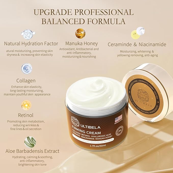 Tighten and Lift Neck Cream Deep Hydration Neck Firming Cream with Retinol Collagen &amp Honey Anti-Aging &amp Wrinkle Moisturizer for Face Neck &amp D?collet? Women &amp Men 1.7 Fl Oz