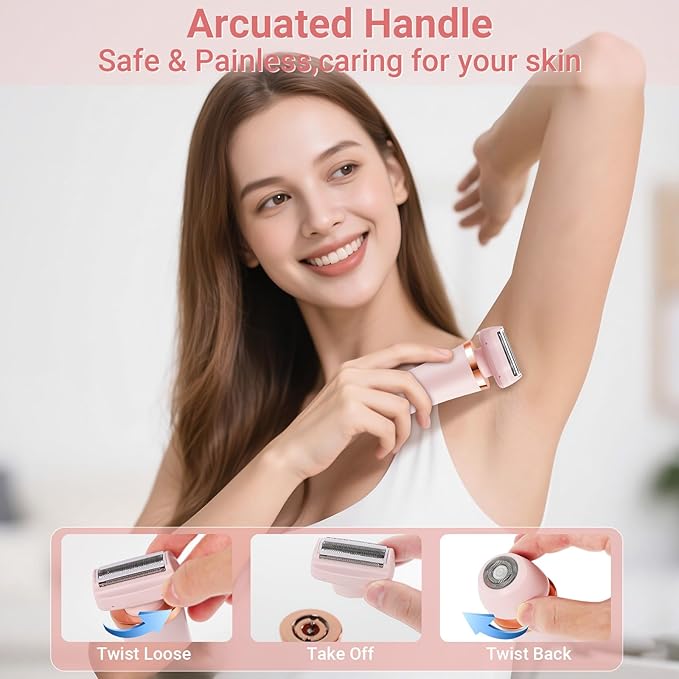 Bikini Trimmer for Women &amp Men - 2 in 1Replaceable Painless Electric Razor for Body &amp FaceWireless Portable Trimmer for Women Wet &amp Dry Electric ShaverIPX7 WaterproofUSB Rechargeable