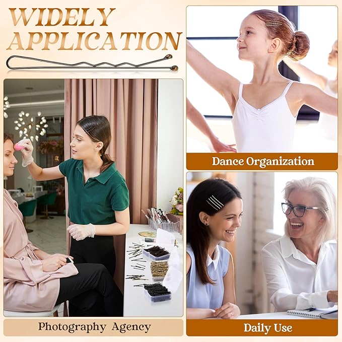 Tigeen 1200 Pcs Bobby Pins Bulk 2 Inch Hair Pins Kit for Women Invisible Wave Clips Pain-free Hairpin with Storage Case for Hairdressing Salon Ballet Studio Haircut All Hair Types(Black Brown Gold)