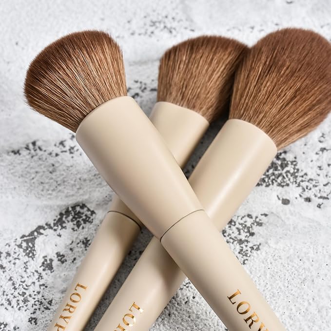 LORYP Makeup Brushes Set Labeled 18 Piece Face and Eye Brush Set Ultra soft hair Foundation Concealer Blush Contour Blending Eyeshadow Khaki Brush kit