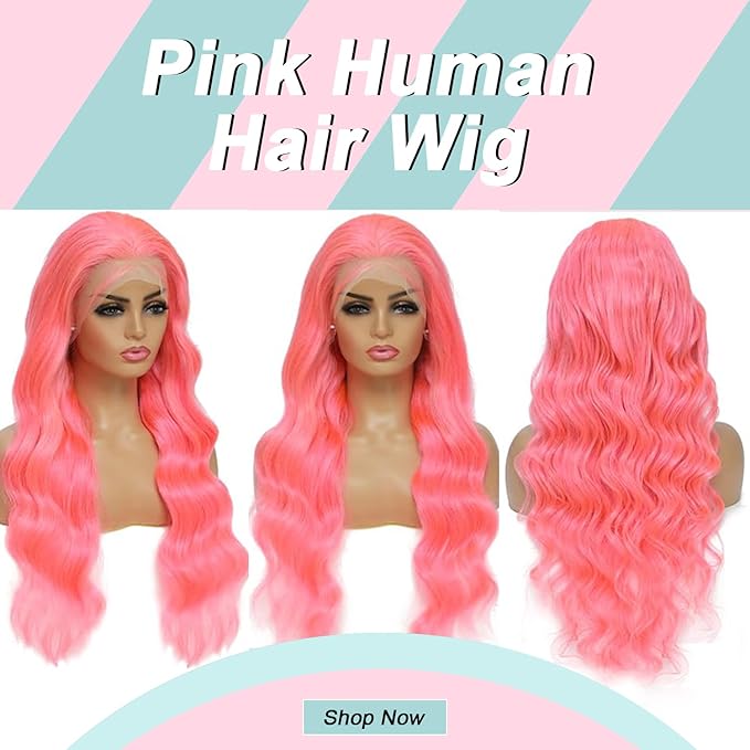 Pink Lace Front Wig Human Hair 200 Density 13x4 Body Wave HD Lace Front Wigs Human Hair Pre Plucked With Baby Hair Pink Color Human Hair Wig For Women 32 Inch