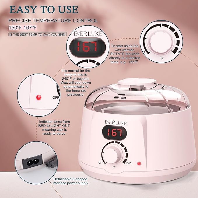 Waxing Kit for Women Hair Removal with Silicone Wax Warmer Liner Digital Waxing Machine Hard Wax Kit for Full Body Arms Legs Face Bikini Brazilian Wax Kit for Women Men Sensitive Skin