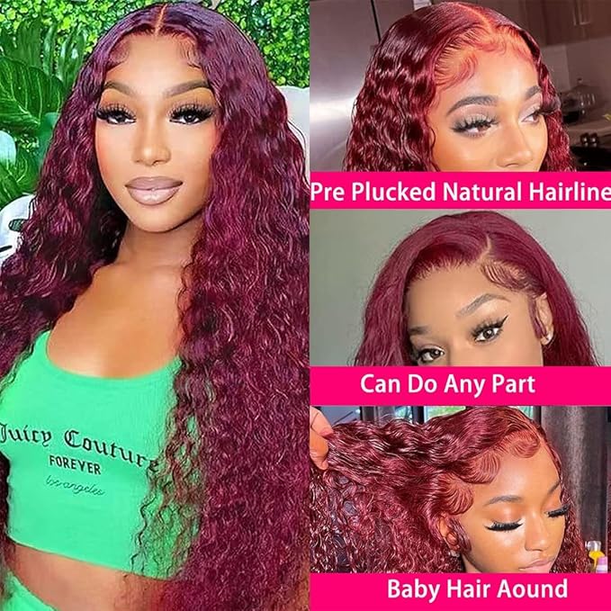Burgundy Lace Front Wigs Human Hair 99J 13x4 HD Deep Wave Lace Front Wigs Human Hair Pre Plucked Colored Wine Red Wig Glueless With Baby Hair Wigs For Women