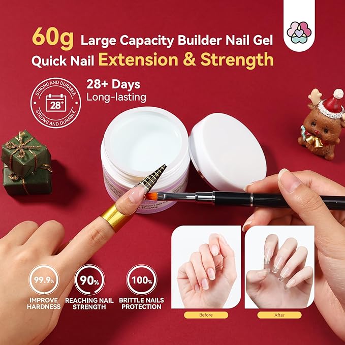 SAVILAND Christmas Gel Nail Polish Kit - 6 Colors Gel Nail Polish Kit with U V light Christmas Limited Series 2.12oz. Clear Builder Nail Gels UPF 200+ U V Protection Gloves Nail Tech Gifts