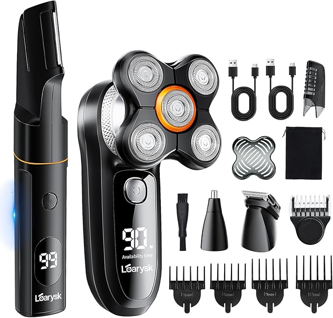 Head Shavers Bald Men&amp Manscape Body Hair Trimmer KitWaterproof Head Shaver for Bald Men with Body Hair Trimmer for Groin/Pubic/Balls USB-C Rechargeable with LED Display
