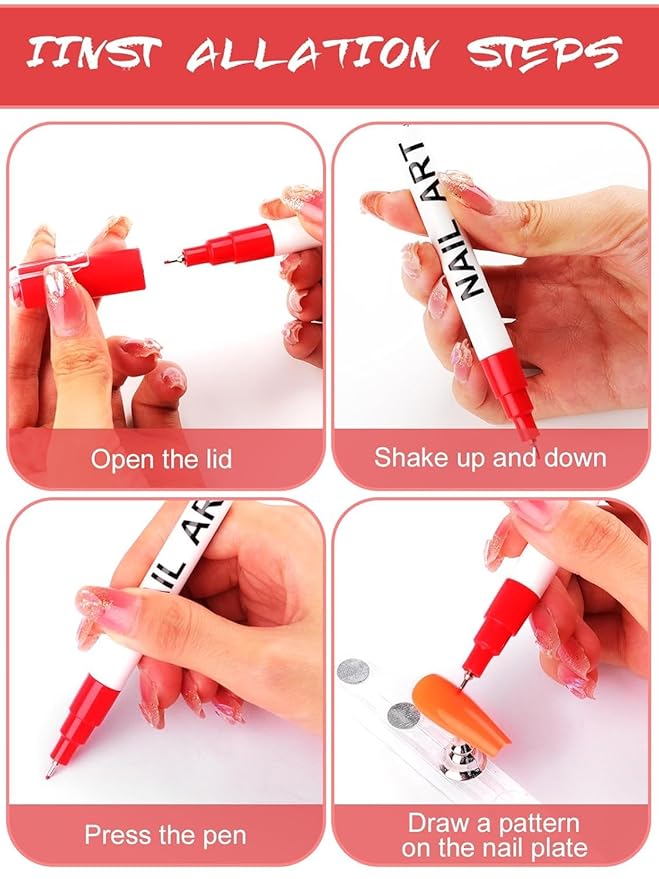 12 Color 3D Nail Art Pens Set Kalolary 0.5MM Nail Pens Nail Point Graffiti Dotting Pen Drawing Painting Liner Brush for DIY Nail Art Beauty Adorn Manicure Tools