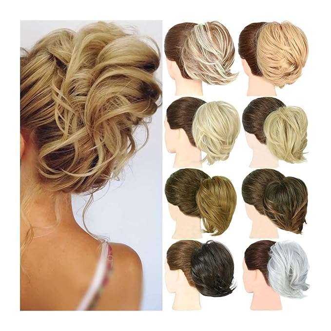 EARSHOT Hair Buns Hair Piece 1 Pack Synthetic Messy Bun Hair Extensions Wavy Curly Bun Short Ponytail Bun Extensions Women Elastic Bun Wigs Hair Accessories For Girls (Color : 27T613)