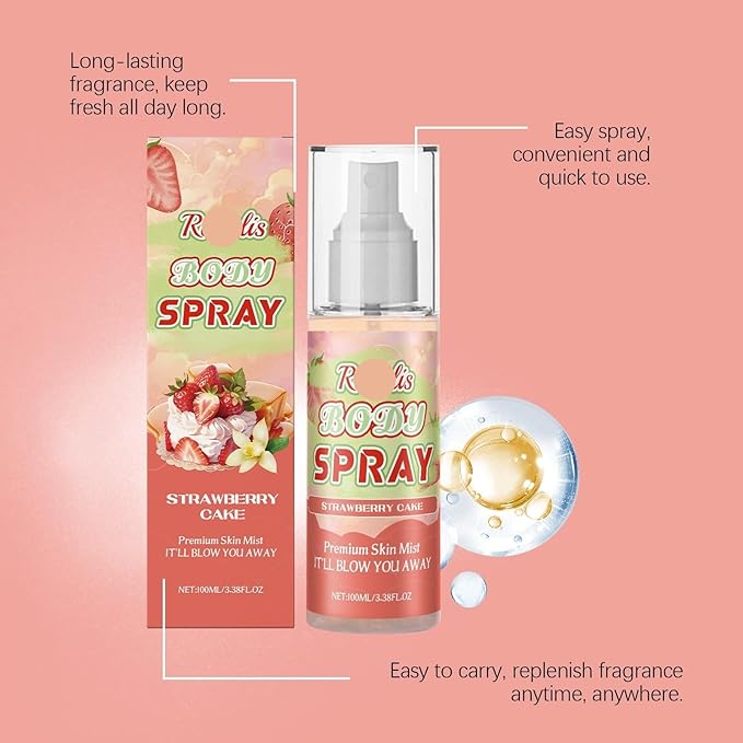 Strawberry Cake Body Fragrance Spray - Long-Lasting Soft &amp Layered Fresh Scent Skin-Nourishing &amp Mood-Enhancing Perfume Mist(2PCS)