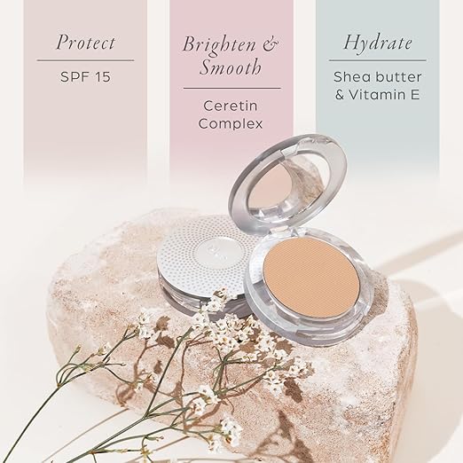 P?R MINERALS 4-in-1 Pressed Mineral Makeup Powder Foundation with SPF 15 - Concealer &amp Finishing Compact Pressed Powder for Face - Buildable Medium to Full Coverage Foundation Powder