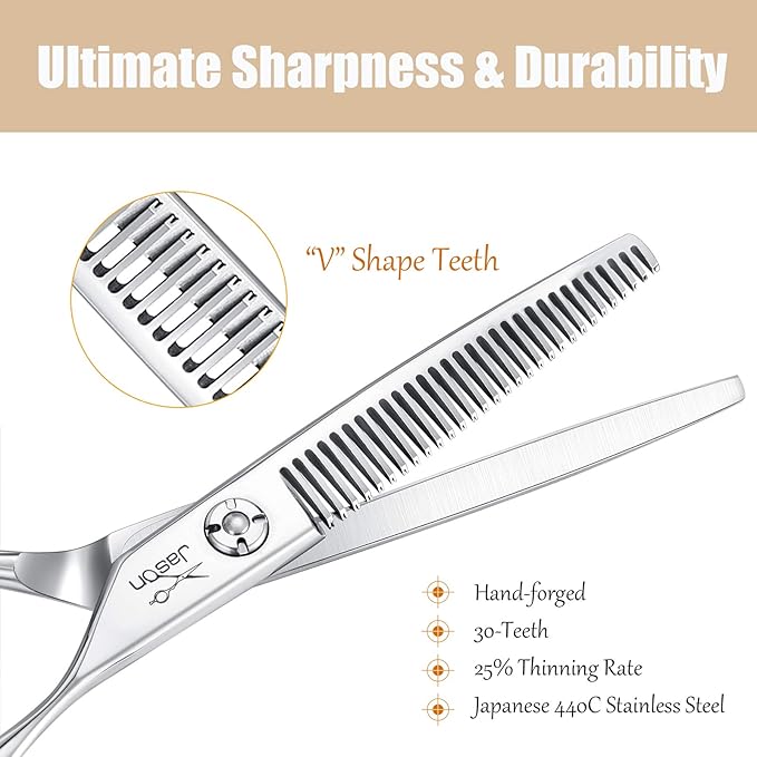 JASON 6 Blending Hair Scissors 30 Teeth Hair Thinning Scissor Professional Trimming Hair Cutting Shears for Barber Hairdresser Stylist Women and Men Japanese 440C Stainless Steel Christmas Gift