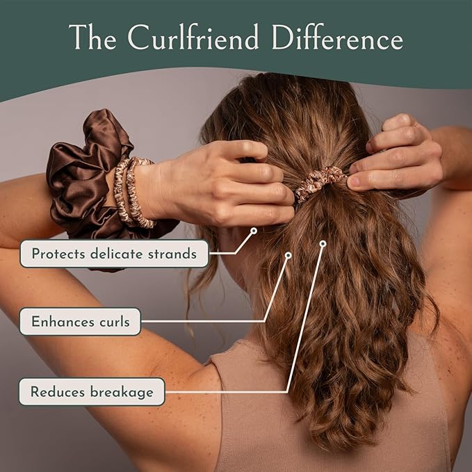 Authentic Mulberry Silk Skinny Hair Match Scrunchies for Women Anti Breakage Hair Ties for Curly Thick &amp Thin Hair 100% Silk for Buns Sleep &amp Ponytail Honey/Deep Bronde (4 Pack)