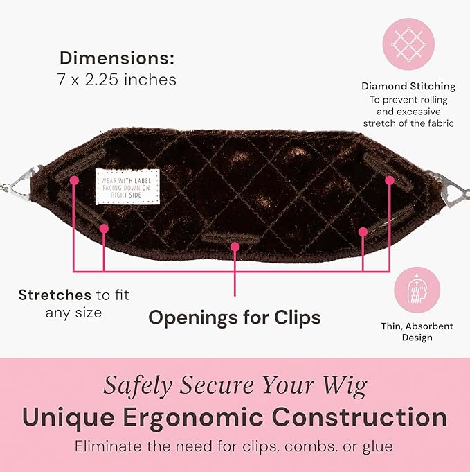 MILANO COLLECTION Glueless Top Grip for Hair Topper &amp Wiglets Adjustable Translucent Strap with Side Openings Top Headband for Your Wig or Topper Includes Clips Brown Medium