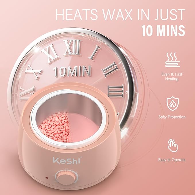 KeShi Waxing Kit Painless Hair Removal Wax Warmer with 6 Bags Hard WaxBeans for Full Body Legs Face Eyebrows &amp Bikini? Ideal for Both Women &amp Men(Blush)