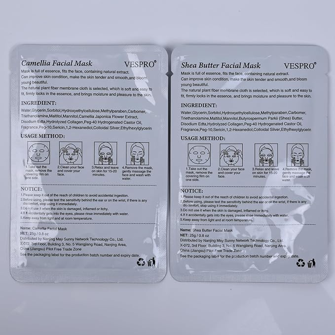 VESPRO 100 Pack Collagen Essence Sheet Facial Masks Bulk Face Masks Skincare Hydrating Face Masks for All Skin Types Moisturizing and Soothing Skin Care Spa Face Mask
