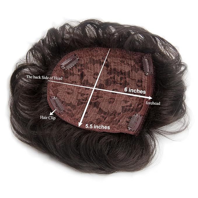 H&ampBwig toupee for menMen Short Toppers Hairpiece with toupee tapeClips in Hair Extensions for Covering White Loss Hair Glueless (Dark Brown)