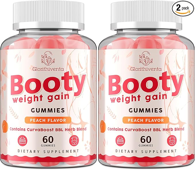 Booty Gummies for Women BBL Gummies Contains CurvaBoost BBL Herb Blend &amp Creatine Monohydrate for Booty Curves &amp Energy Zero Sugar Vegan Peach Flavor - 120 Counts