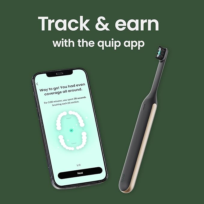 Quip Ultra Next Generation Smart Toothbrush - Timed Electric Toothbrush with Case - Replaceable Brush Head Soft Bristles Silicone Handle 30-Day Battery Life - Travel Toothbrush - Eclipse
