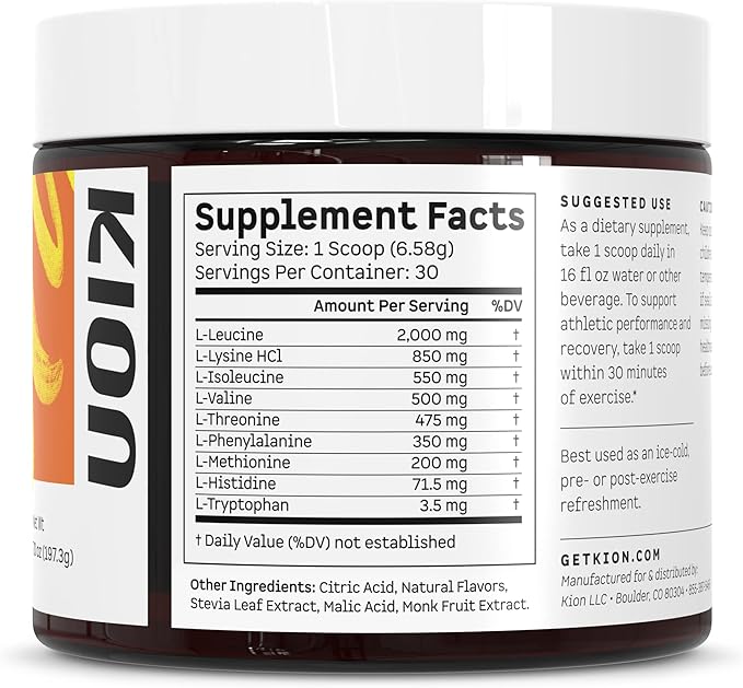 Kion Aminos Essential Amino Acids Powder - Amino Acid Nutritional Supplements Aminos Powder Essential Amino Energy No Caffeine EAAs Amino Acids Powder BCAA EAA - 30 Servings Mango