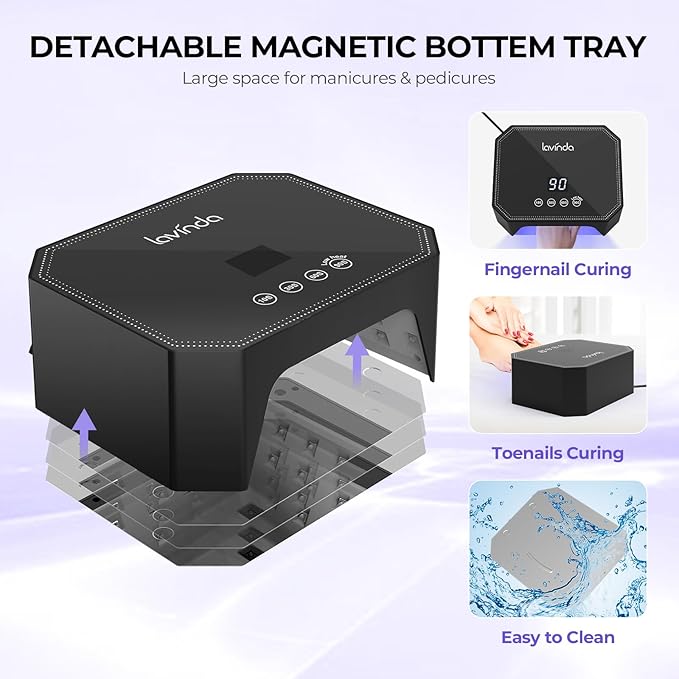 Lavinda 54W UV LED Nail Lamp ? Plug-in Gel Nail Light with LCD Display 4 Timers Auto Sensor Dual Wavelength Nail Dryer for Home &amp Salon ? Black