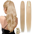 Claw Clip Ponytail Extension Human Hair Long Straight Clip in Ponytail Hair Extensions Real Hair Ponytail Extension18inch #24 Natural Blonde115g