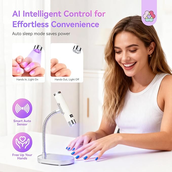 Saviland Essentials UV Light for Gel Nails: Smart Sensor 10s Fast Curing UV Nail Lamp with Magnetic Stand Holder 360° Coverage Curing for Nail Charms Nail Glue Nail Gems Nail Lamps for Gel Polish