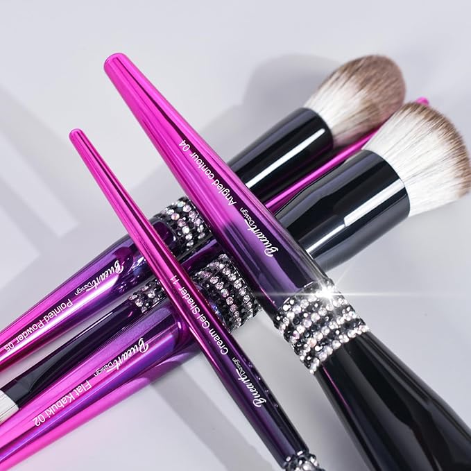 Bueart Design 16PCS Ultra Soft Makeup Brushes Sets with HolderProfessional Make up Brushes with Diamond(Purple-Black Gradient &amp Holder)